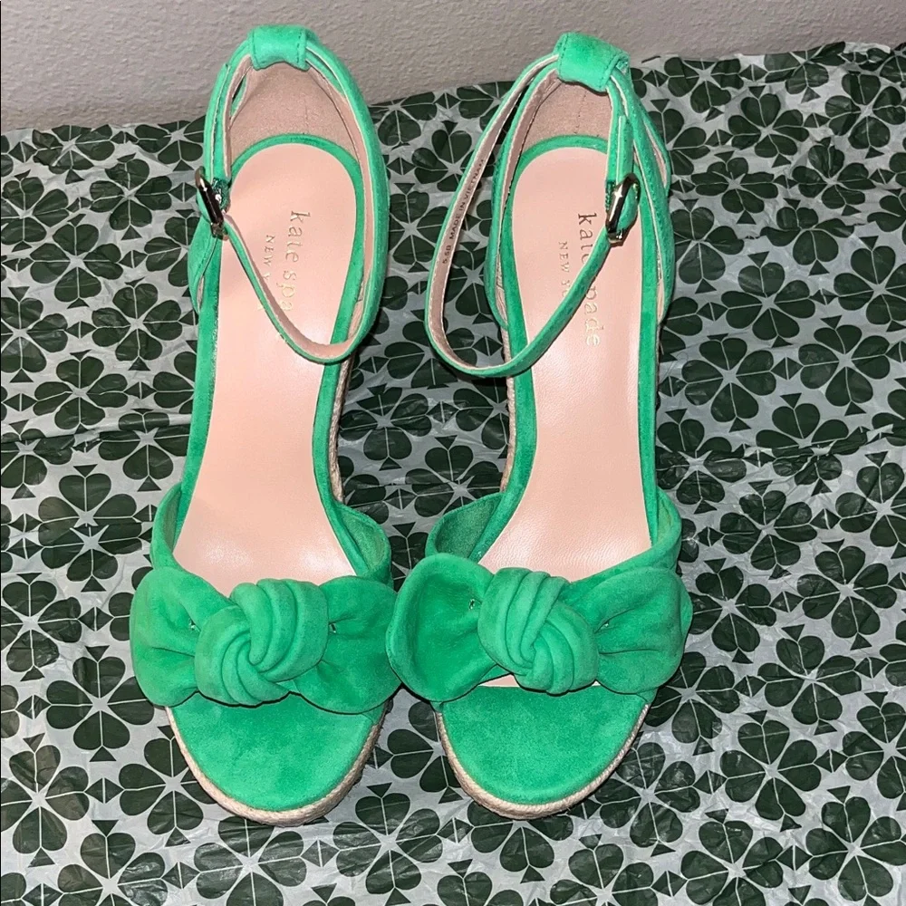 Kate Spade New York Tianna Green Knot Detail Espadrills Wedge Sandals sz 5.5 NWT